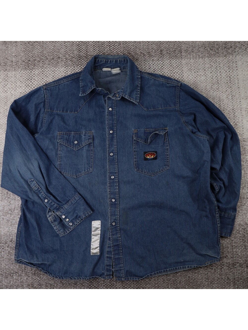 Rasco FR Flame Resistant Denim Work Shirt Pearl Snap Blue Measured 3XL 4XL